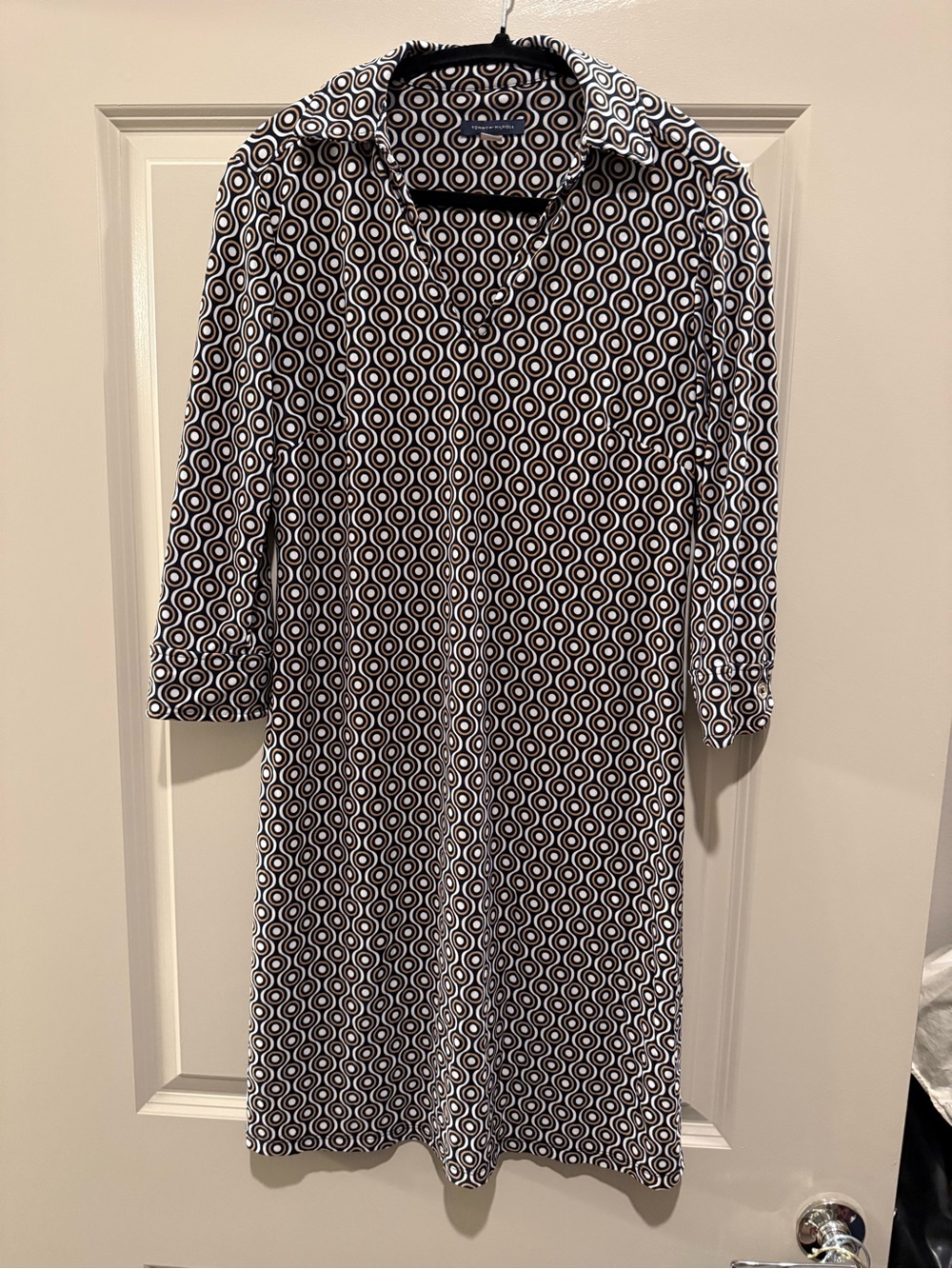 Tommy Hilfiger Black and White Geometric Long Sleeve Shirt Dress